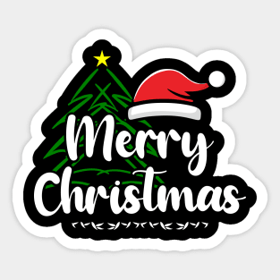 Merry Christmas Tree Santa Hat Sticker